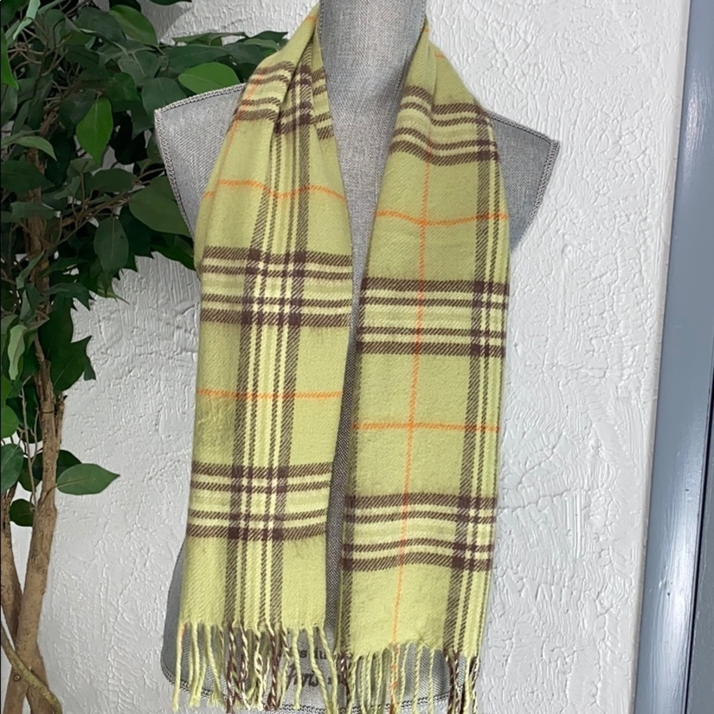 Vintage Green & Brown Checked Wool Blend Scarf